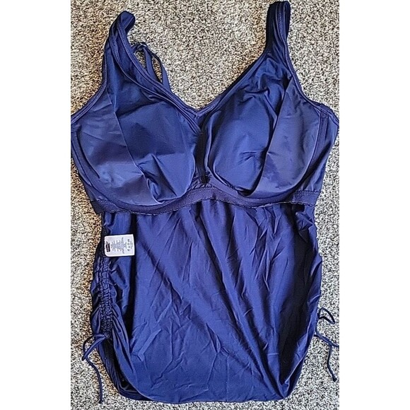 Lands End Women's 16 DD V-Neck Swim Top Navy Solid Adjustable Padded S456 - Picture 6 of 8